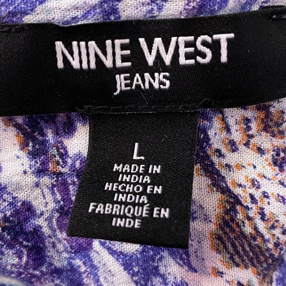 Nine West Jeans Gisella 3/4 Roll Sleeve Multicolor Viscose Hi/Lo Top Missy Sz L - Picture 4 of 11